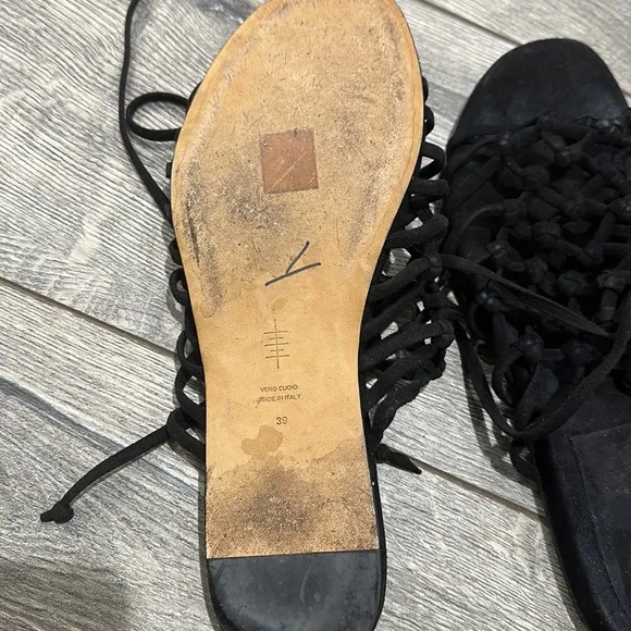 • Alumnae • Knotted Lace Up Suede Leather Sandals Black 39 / 9 Women’s