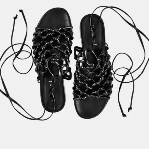• Alumnae • Knotted Lace Up Suede Leather Sandals Black 39 / 9 Women’s