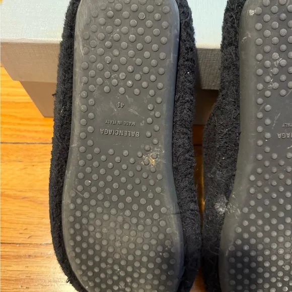 - Balenciaga Black Terry Hotel Slides with Gold Emblem