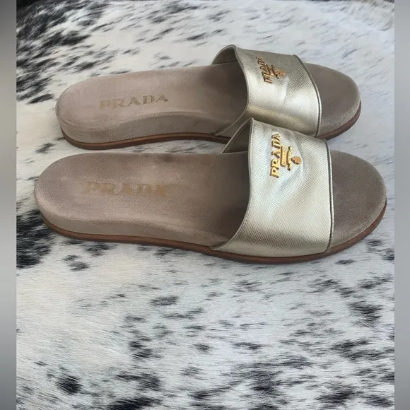 🔥 Clearance Prada Saffiano Gold Slides