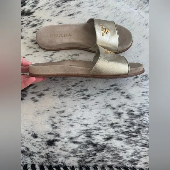 🔥 Clearance Prada Saffiano Gold Slides