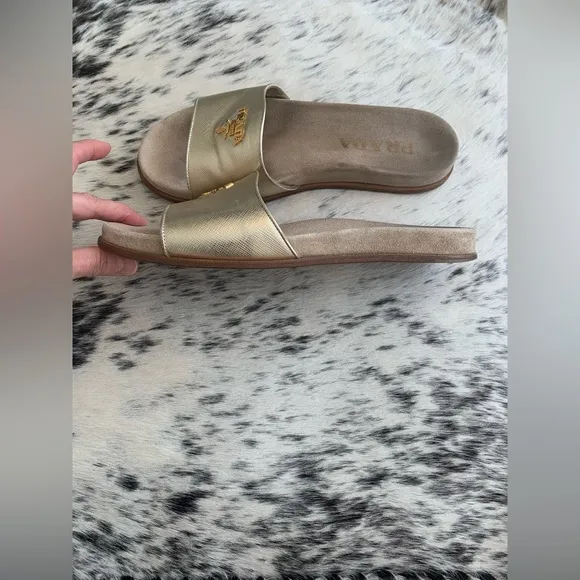 🔥 Clearance Prada Saffiano Gold Slides