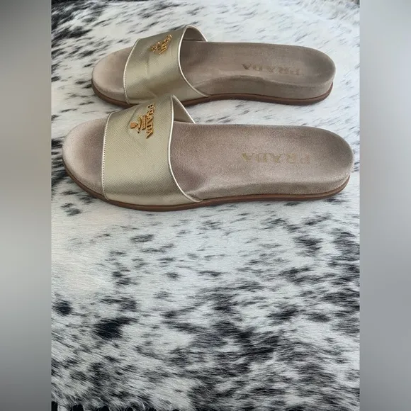 🔥 Clearance Prada Saffiano Gold Slides