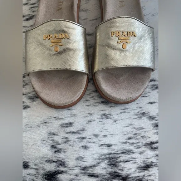 🔥 Clearance Prada Saffiano Gold Slides