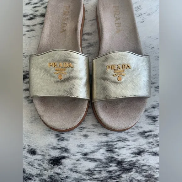 🔥 Clearance Prada Saffiano Gold Slides