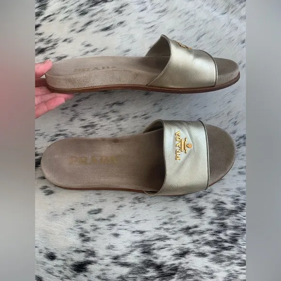 🔥 Clearance Prada Saffiano Gold Slides