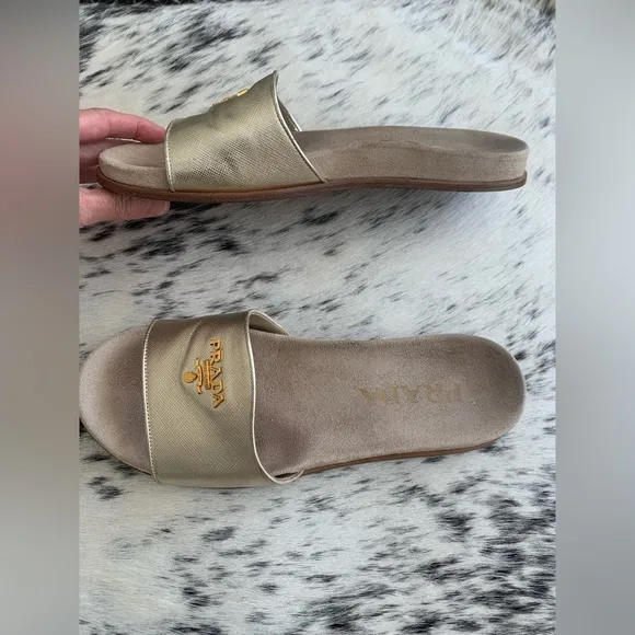🔥 Clearance Prada Saffiano Gold Slides
