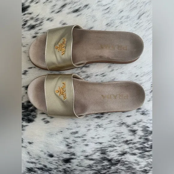 🔥 Clearance Prada Saffiano Gold Slides