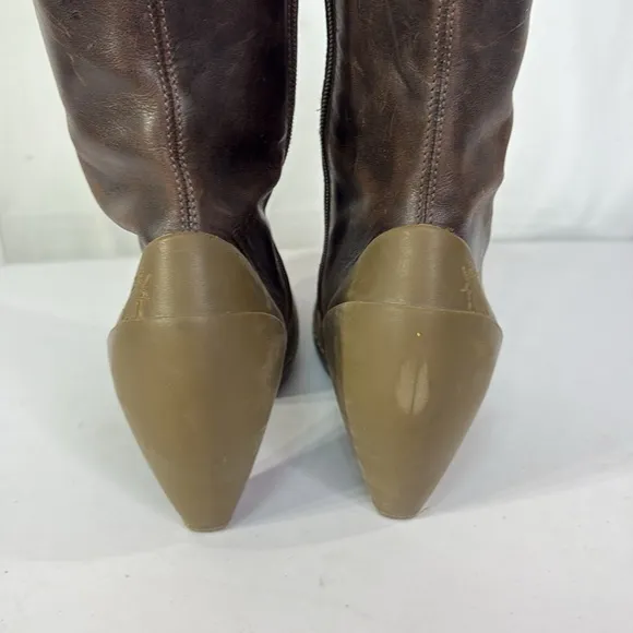 👞 Fly London brown tall leather boots with white contrast, stitch &amp; rubb…
