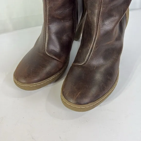 👞 Fly London brown tall leather boots with white contrast, stitch &amp; rubb…