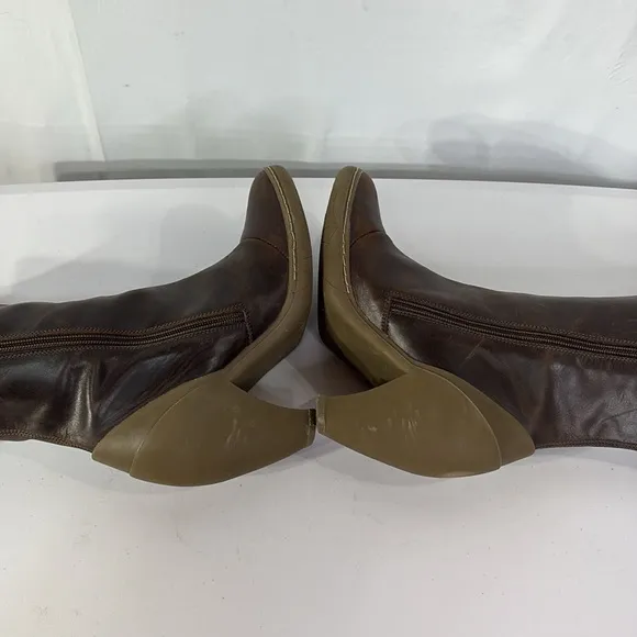 👞 Fly London brown tall leather boots with white contrast, stitch &amp; rubb…