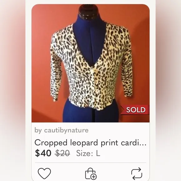 🌞 Forever 21 bling sequin trim leopard print 3/4 sleeve crop top cardigan S