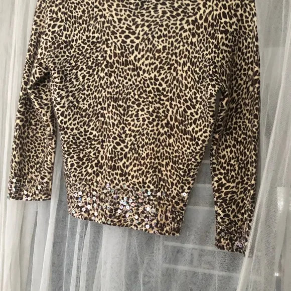🌞 Forever 21 bling sequin trim leopard print 3/4 sleeve crop top cardigan S