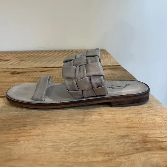 🖤 Free People Winding River Slip-On Flat Quilted Woven Sandals Grey Blue