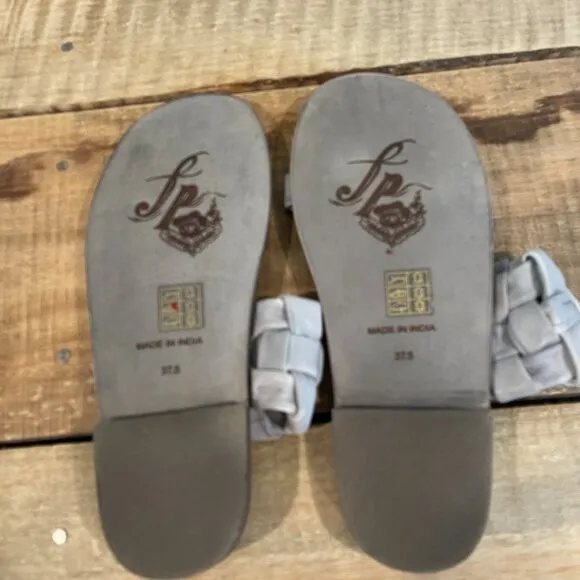 🖤 Free People Winding River Slip-On Flat Quilted Woven Sandals Grey Blue