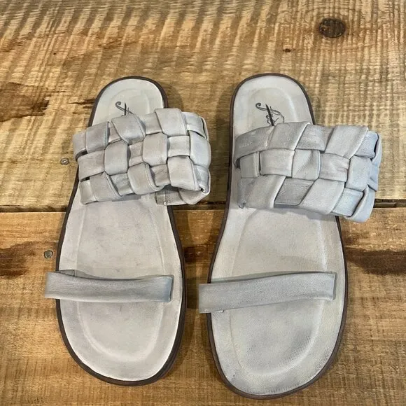 🖤 Free People Winding River Slip-On Flat Quilted Woven Sandals Grey Blue