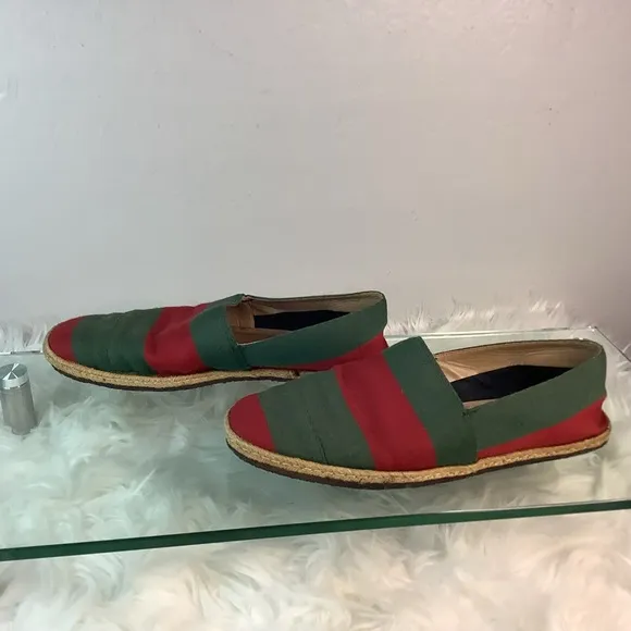 ❤️💚 GUCCI  Green Red Stripe Canvas Espadrille Loafers