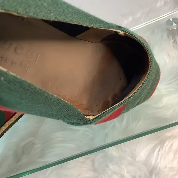 ❤️💚 GUCCI  Green Red Stripe Canvas Espadrille Loafers