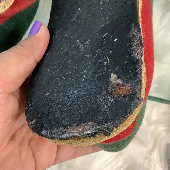 ❤️💚 GUCCI  Green Red Stripe Canvas Espadrille Loafers