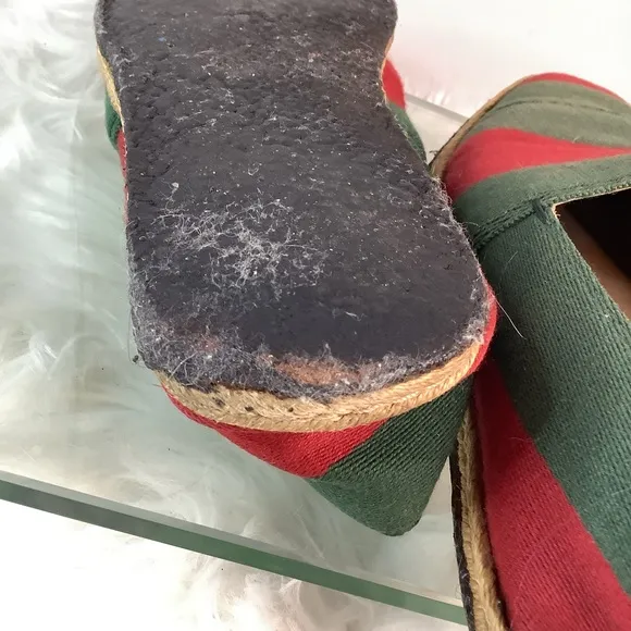❤️💚 GUCCI  Green Red Stripe Canvas Espadrille Loafers