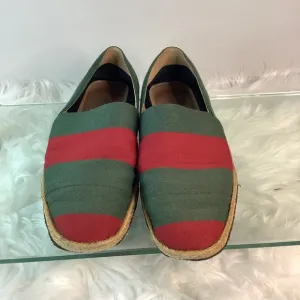 ❤️💚 GUCCI  Green Red Stripe Canvas Espadrille Loafers
