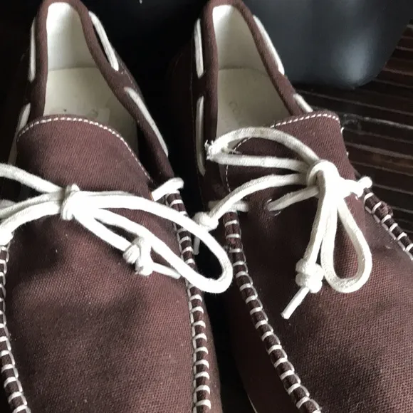 🛍️ New COLE HAAN Brown Cream White Canvas Loafers