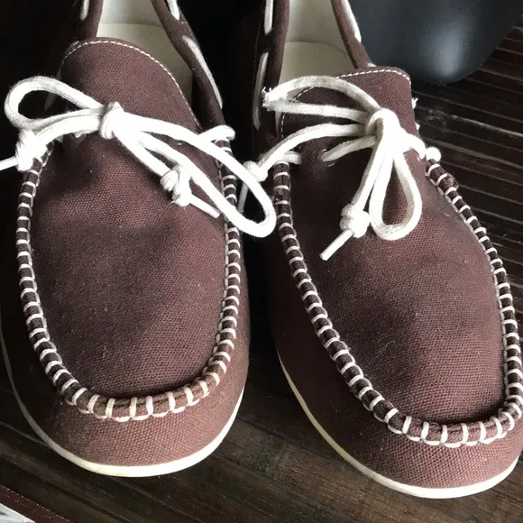 🛍️ New COLE HAAN Brown Cream White Canvas Loafers