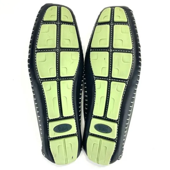 1803 ANTHROPOLOGIE BLACK &amp; GREEN LEATHER ULTRA-CUSHIONED LIGHT WEIGHT FLAT MULES
