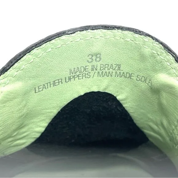 1803 ANTHROPOLOGIE BLACK &amp; GREEN LEATHER ULTRA-CUSHIONED LIGHT WEIGHT FLAT MULES