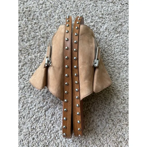 1.State Suede leather Slides Studded Zipper Accents Sandals Casual Tan Size 10