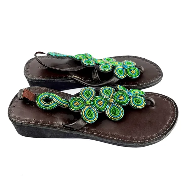 3-Petal Backstrap Beaded Leather Sandals from Kenya