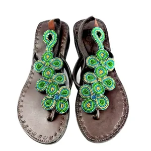 3-Petal Backstrap Beaded Leather Sandals from Kenya