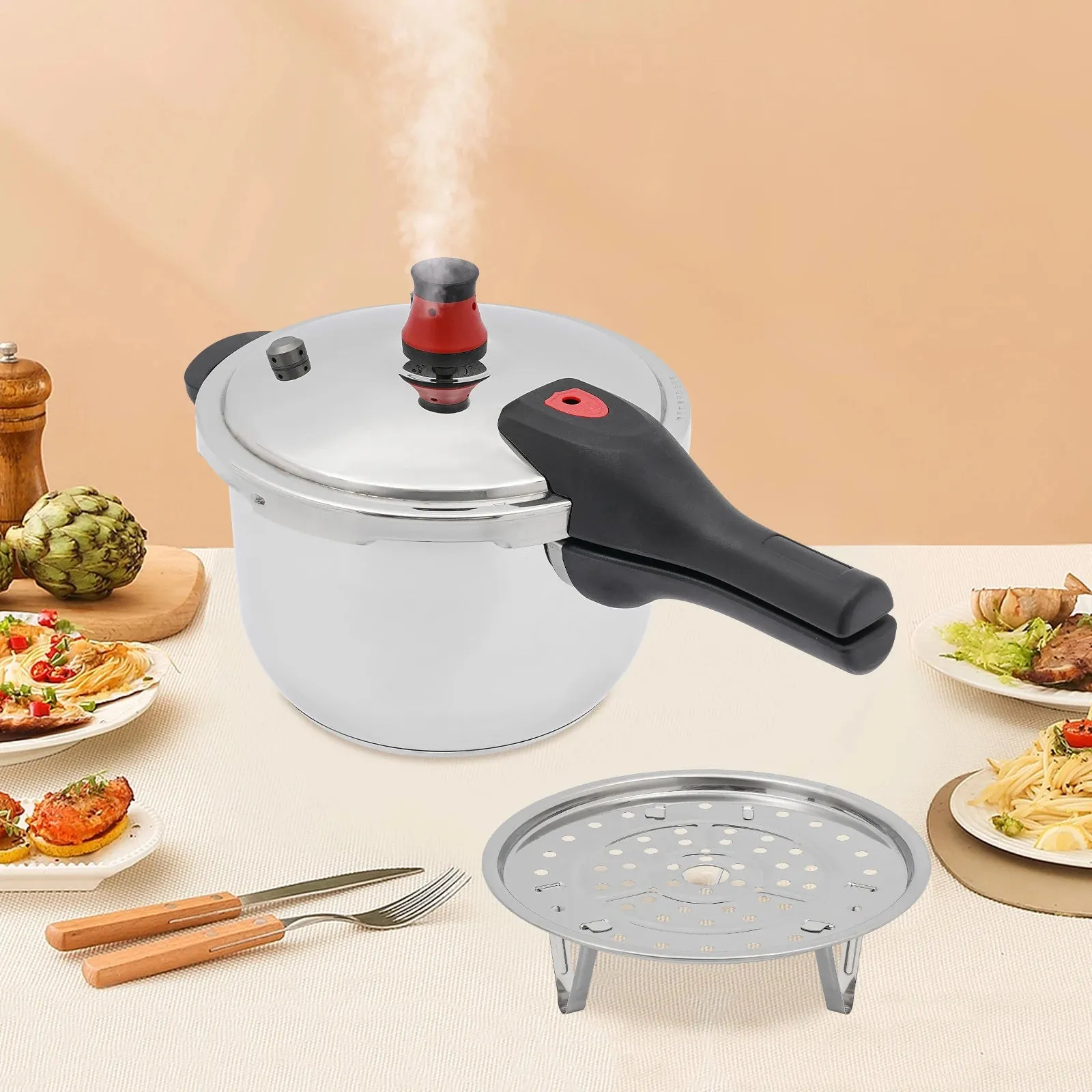 304 Stainless Steel High-Pressure Steamer, Gas Stove, Food Grade Energy-Saving Pressure Cooker -18cm