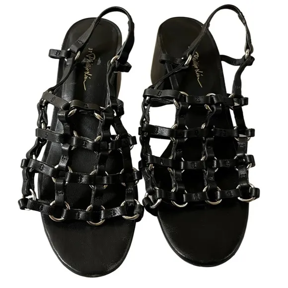 3.1 PHILIP LIM Leather Cube Cage Sandal Block Heel Sz 36.5 EU 6 US $495
