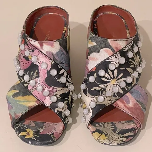 3.1 Phillip Lim RARE 39 floral Cube pearl studded crisscross block heel sandals