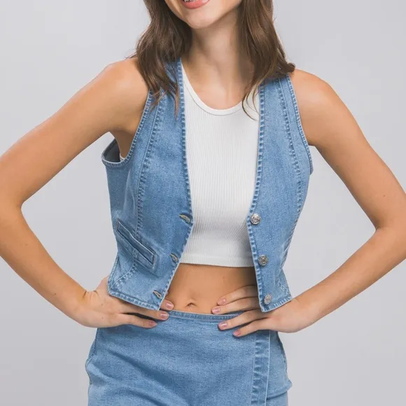 44 Fabulous jeans Buttoned Vest Top Jacket