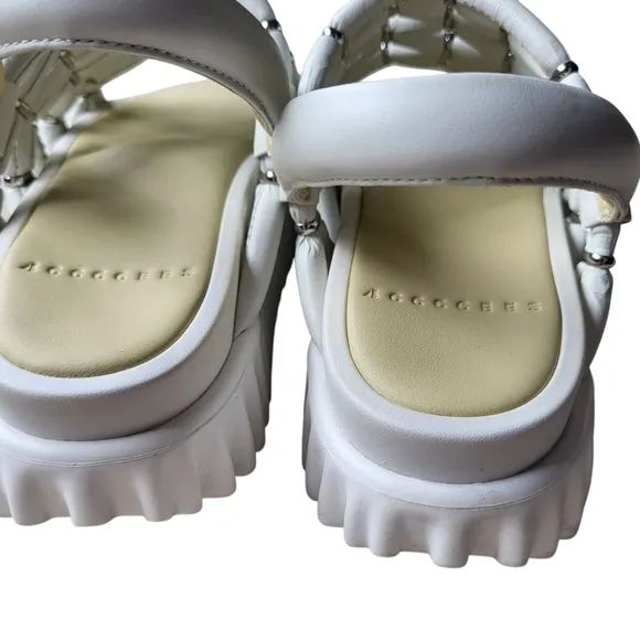 4CCCCEES Waffo Pineapple Sandals Leather Size 38 US 8-8.5 Platform Chunky White