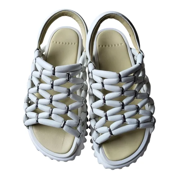 4CCCCEES Waffo Pineapple Sandals Leather Size 38 US 8-8.5 Platform Chunky White