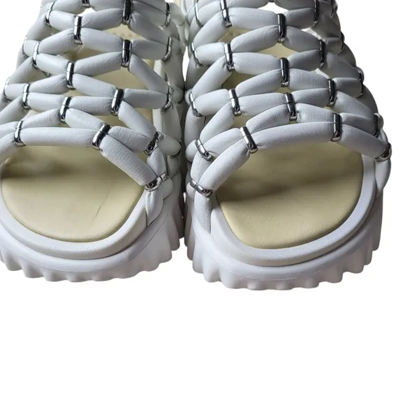 4CCCCEES Waffo Pineapple Sandals Leather Size 38 US 8-8.5 Platform Chunky White