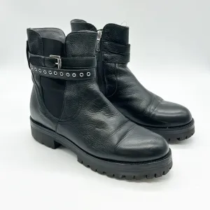 4US Cesare Paciotti Black Buckle Boots Women's EU 40 Leather Side‎ Zip