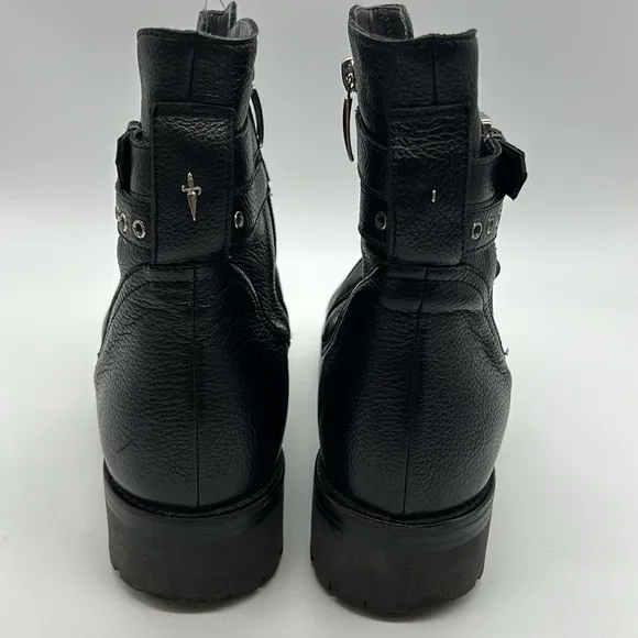 4US Cesare Paciotti Black Buckle Boots Women's EU 40 Leather Side‎ Zip