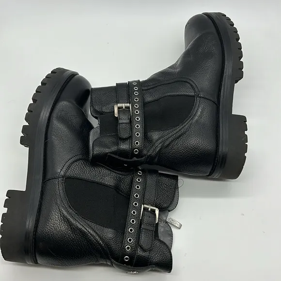 4US Cesare Paciotti Black Buckle Boots Women's EU 40 Leather Side‎ Zip