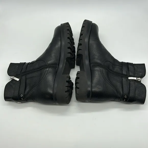 4US Cesare Paciotti Black Buckle Boots Women's EU 40 Leather Side‎ Zip