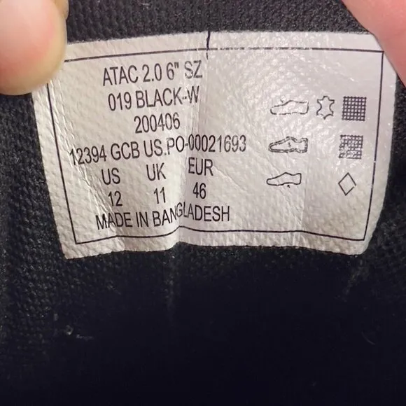 5.11 Tactical A.T.A.C. 2.0 6 Inch Side Zip Boots Black Size 12