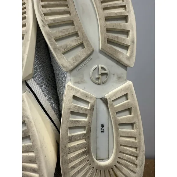 $745 GIORGIO ARMANI Knitted Sneakers EU40.5 Gray Logo Made in Italy