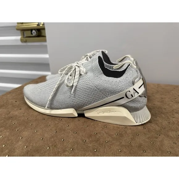 $745 GIORGIO ARMANI Knitted Sneakers EU40.5 Gray Logo Made in Italy