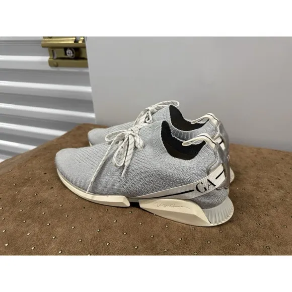 $745 GIORGIO ARMANI Knitted Sneakers EU40.5 Gray Logo Made in Italy