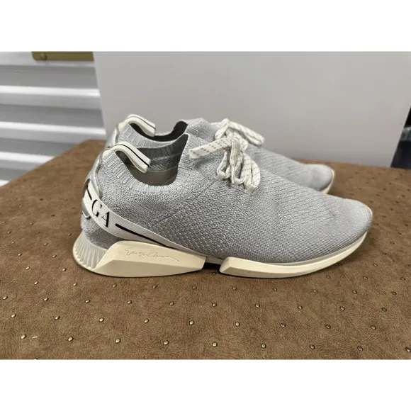 $745 GIORGIO ARMANI Knitted Sneakers EU40.5 Gray Logo Made in Italy