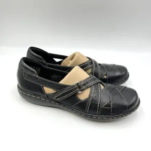 8.5N 8.5 NARROW WIDTH Clarks Ashland Spin Q Black Leather Flats Loafers Shoes