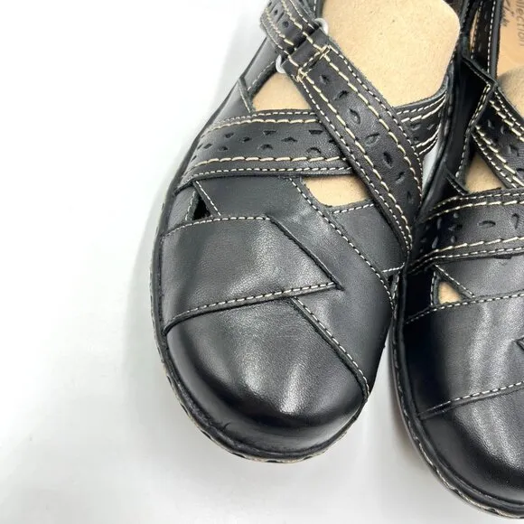 8.5N 8.5 NARROW WIDTH Clarks Ashland Spin Q Black Leather Flats Loafers Shoes